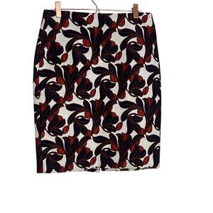 Ann Taylor Floral Straight & Pencil Skirt Black White Red Size 6P Petite